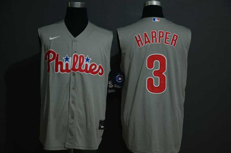 Phillies 3 Bryce Harper Gray Gold Nike Cool Base Sleeveless Jersey,We sell and wholesale Phillies 3 Bryce Harper Gray Gold Nike Cool Base Sleeveless Jersey on line form chian!